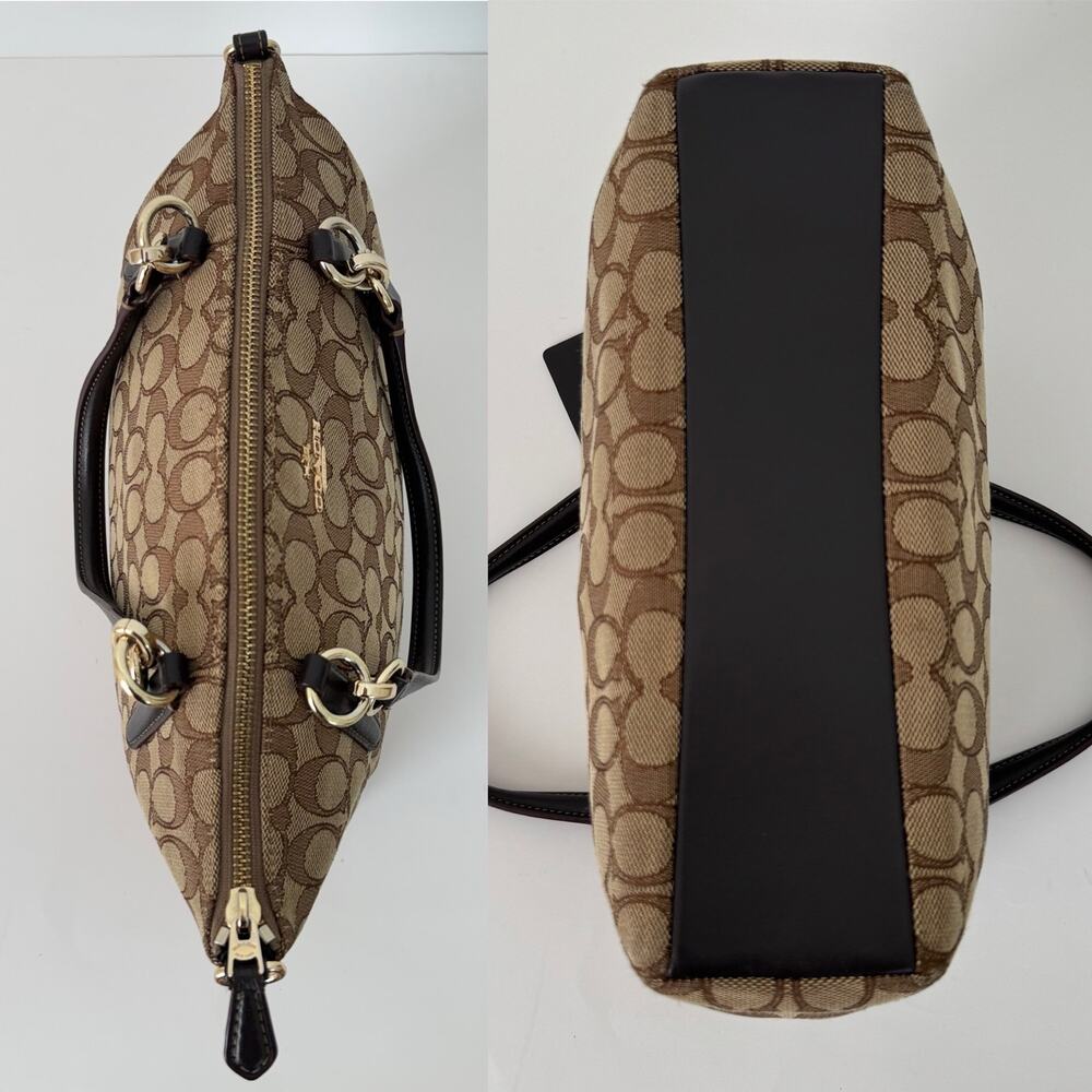 Coach Signature Jacquard Canvas Small Kelsey Satchel Khaki Leather Trim F58283 - Picture 9 of 15
